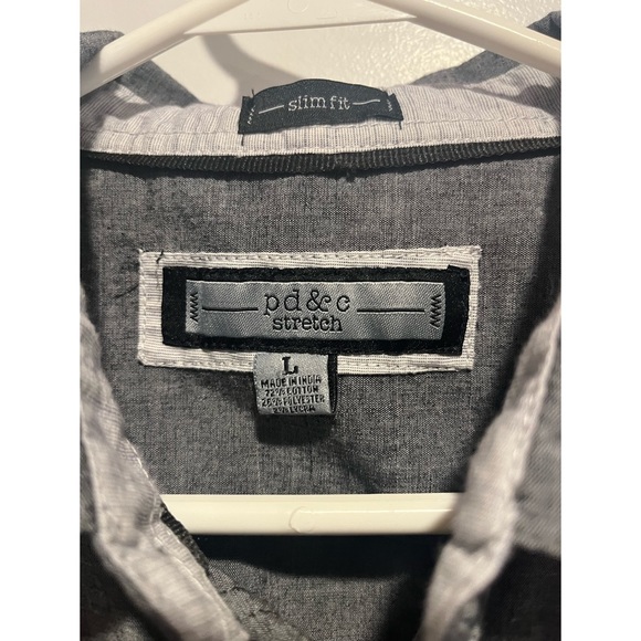 pd&c button up shirt. Slim fit. Stretch. Men’s. Large. Gray. - Picture 2 of 3